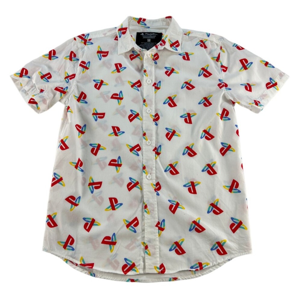 Retro PlayStation Logo Button Down Shirt Hawaiian Shirt PS1 Mens Size Medium